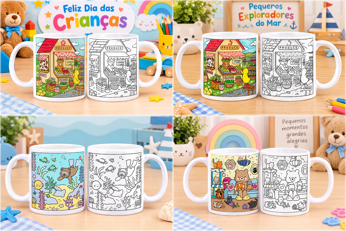 Sublimação - Canecas de Colorir Dia das Crianças 1