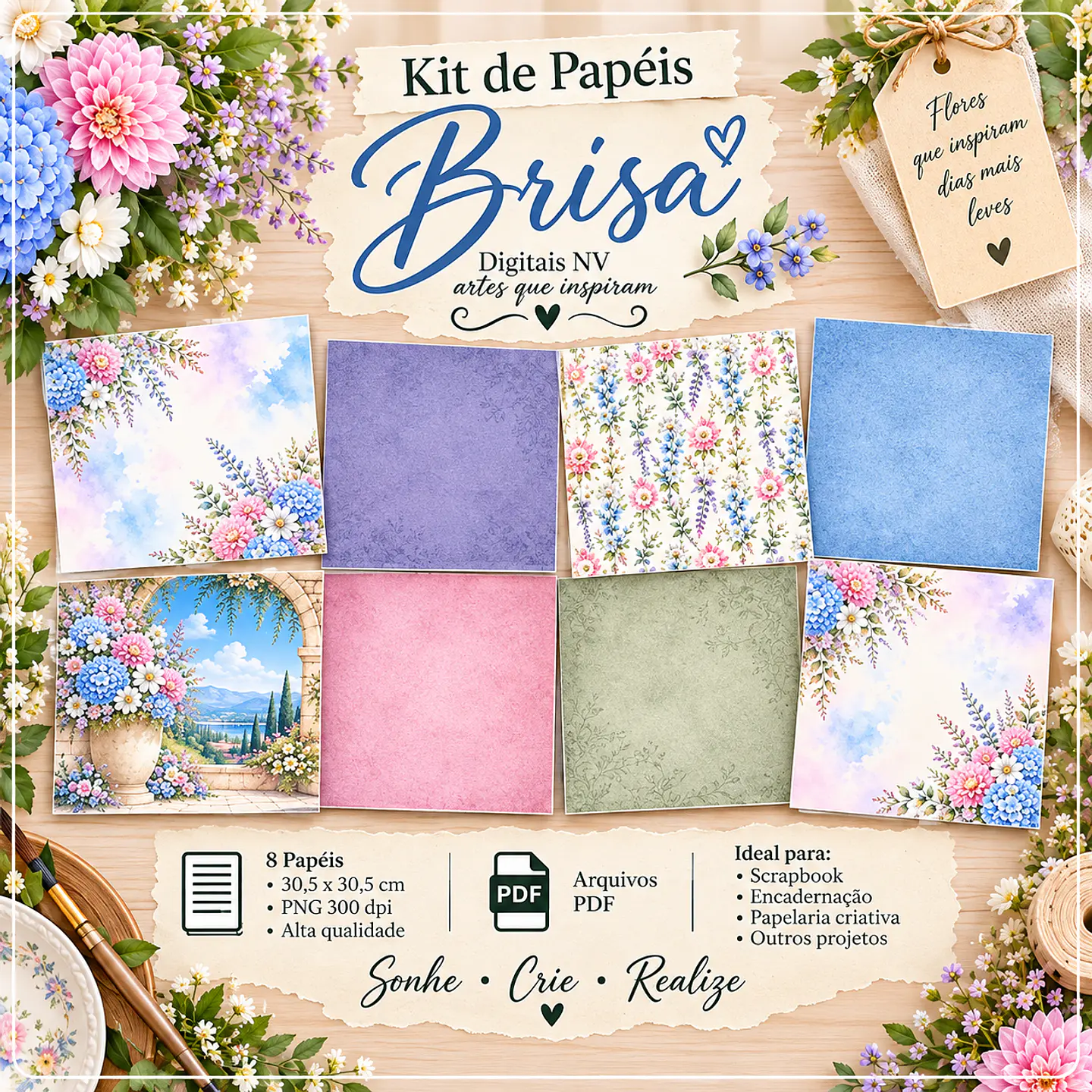 Kit Digital Papéis Floral Brisa Encantos Primavera 5 1