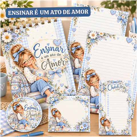 Encadernação - Ensinar é um ato de Amor Dia dos Professores Azul