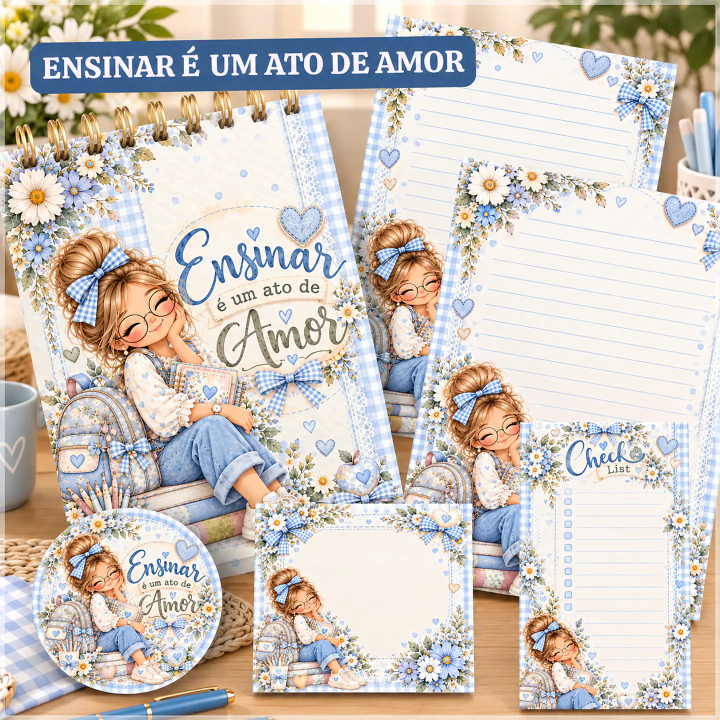 Encadernação - Ensinar é um ato de Amor Dia dos Professores Azul 1