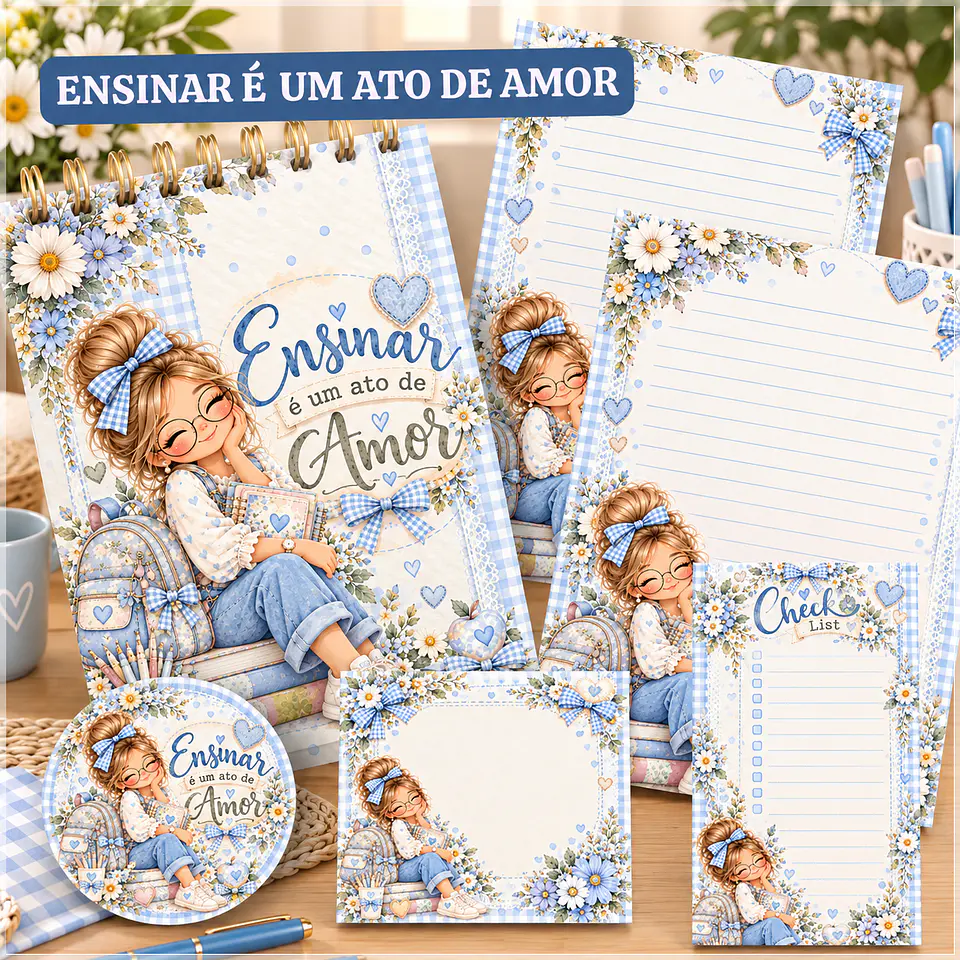 Encadernação - Ensinar é um ato de Amor Dia dos Professores Azul 1