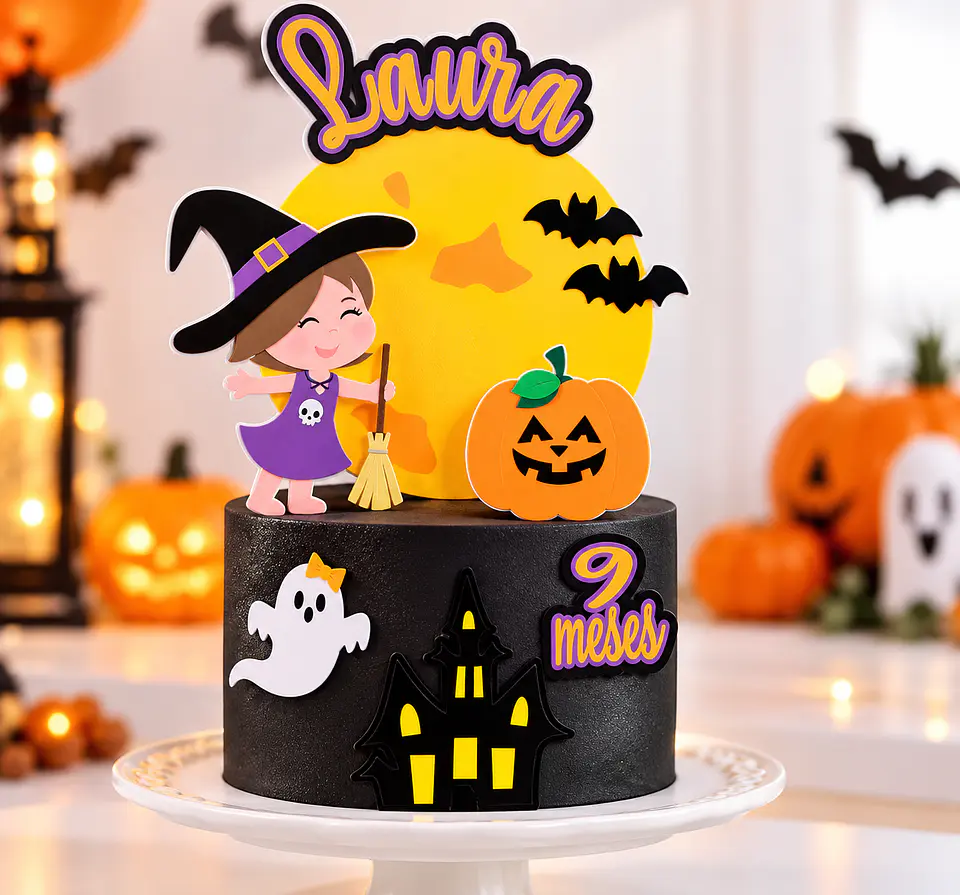 Arquivo de Corte Topo de Bolo Bruxinha Halloween 8 1