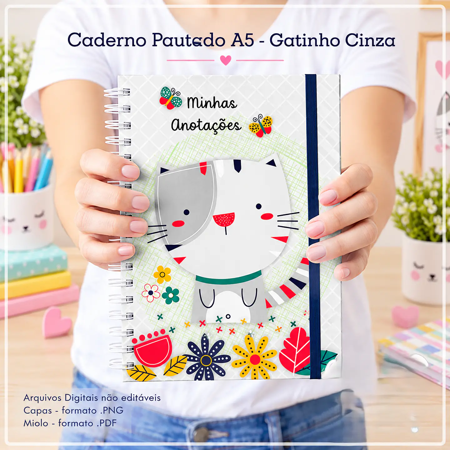Encadernação - Coleção Caderno Gatinho Cinza 1