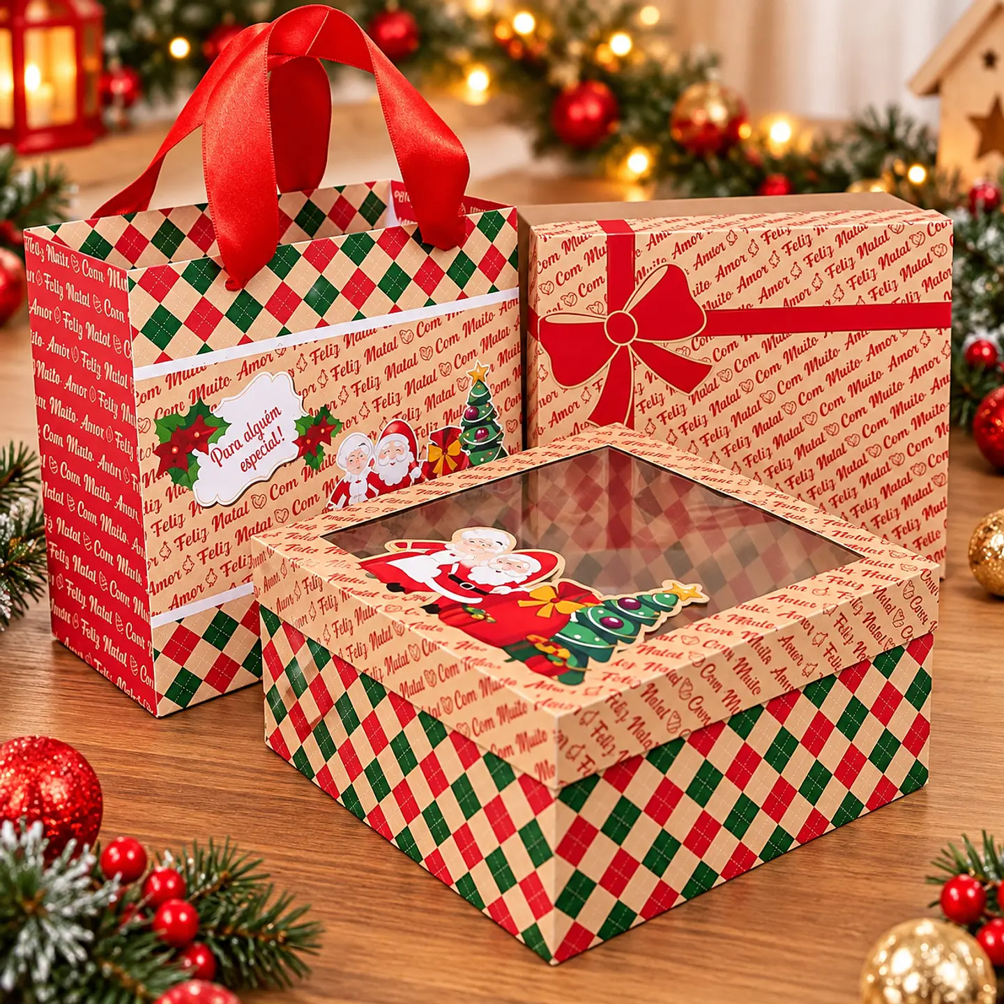 Arquivo de Corte Caixa Quadrada Com Sacola Natal 2 1