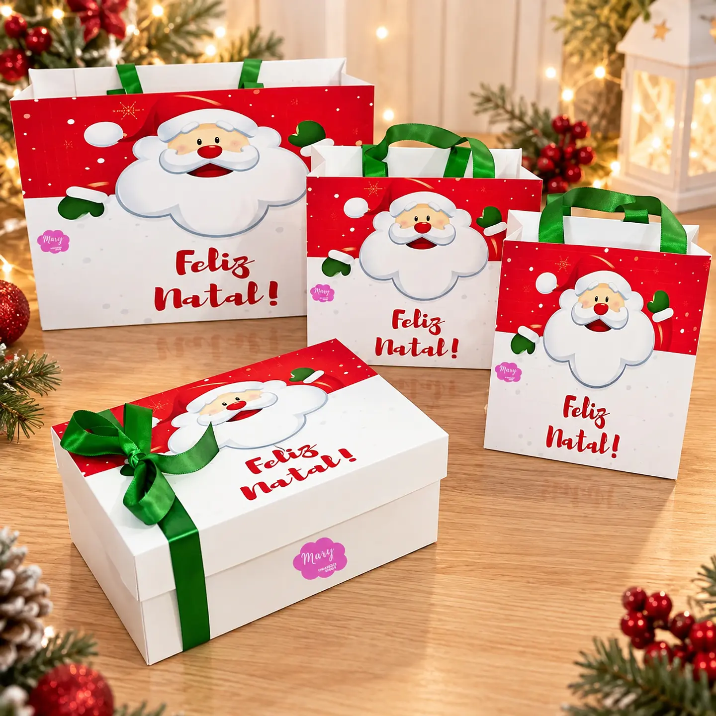 Arquivo de Corte Papai Noel Caixa e Sacola P M G Natal 1 1