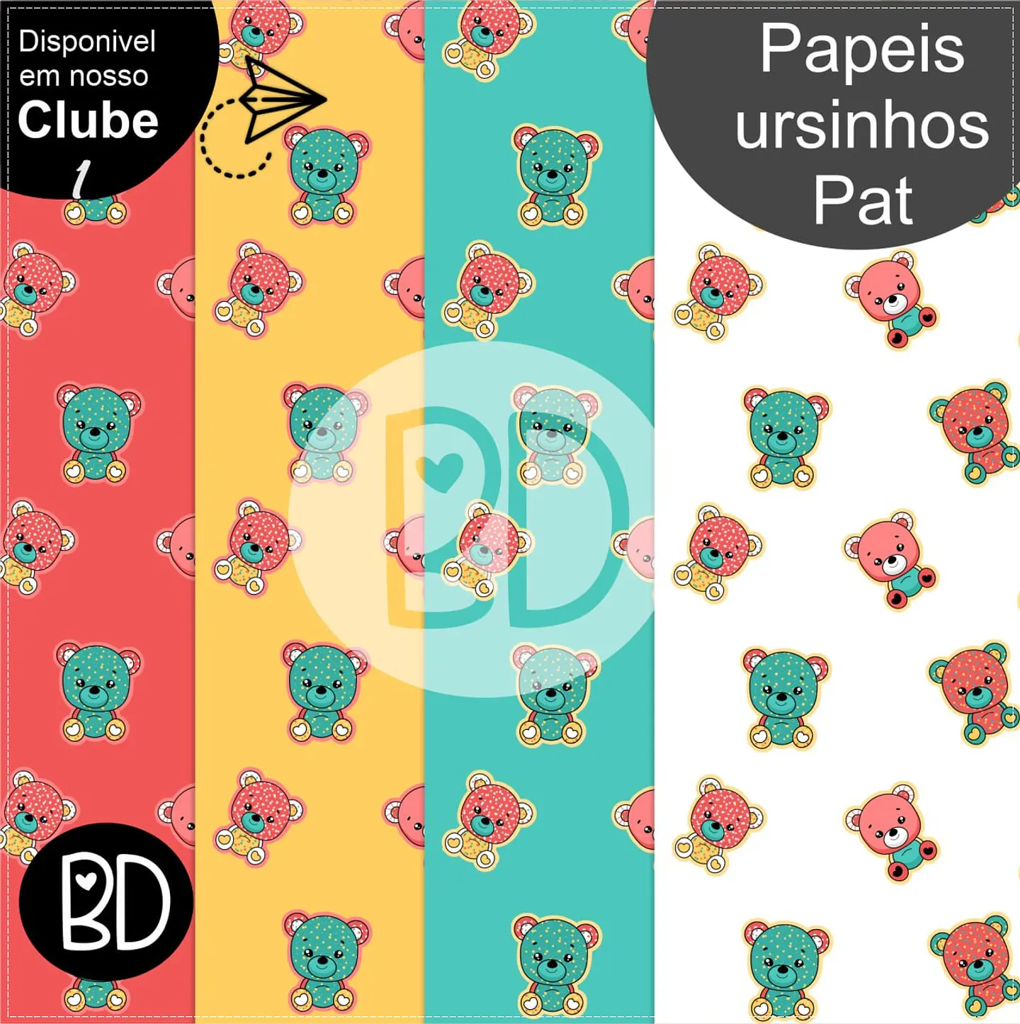Kit Papéis Digitais Ursinhos Patchwork 808 1