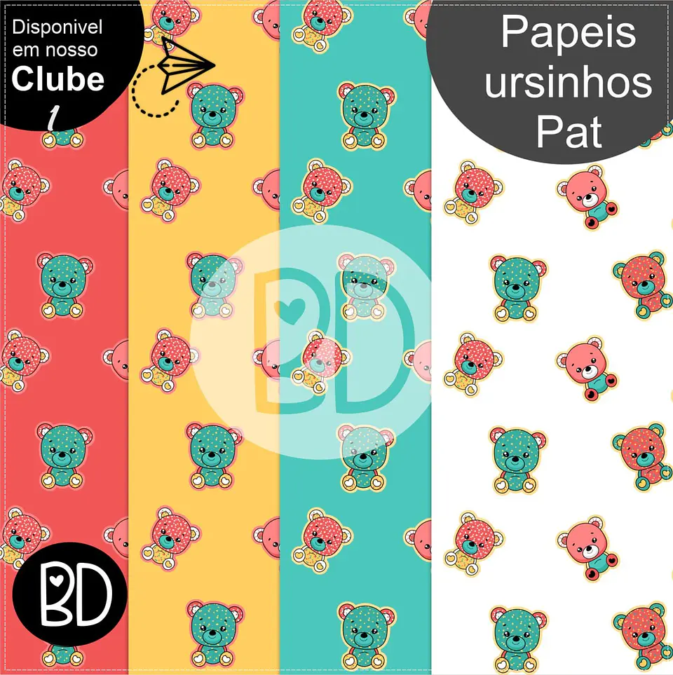 Kit Papéis Digitais Ursinhos Patchwork 808 1