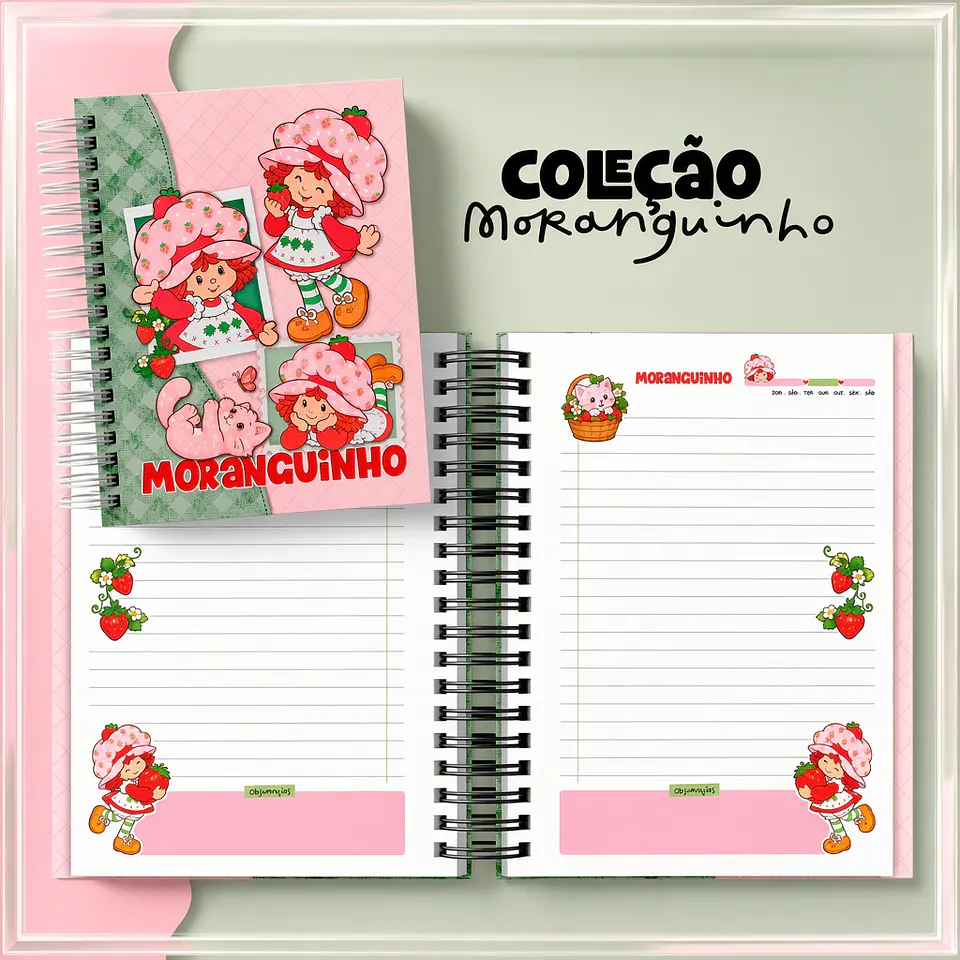 Encadernação - Coleção Moranguinho ( Caderno, Agenda , Botton, Bloco A6, Calendário, Divisória) 1