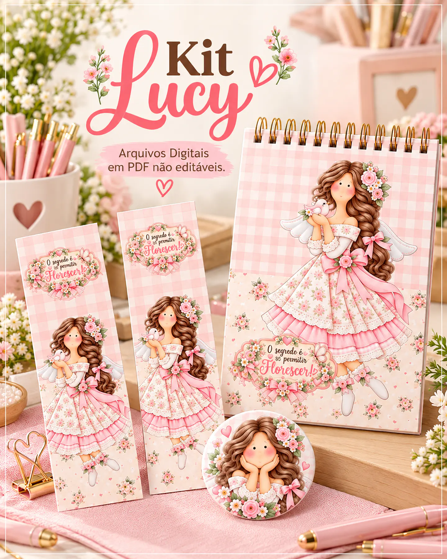 Encadernação Coleção Lucy (Bottons , Capa Bloco , Marca Pagina , Miolo Bloco A5 e Tag) 1