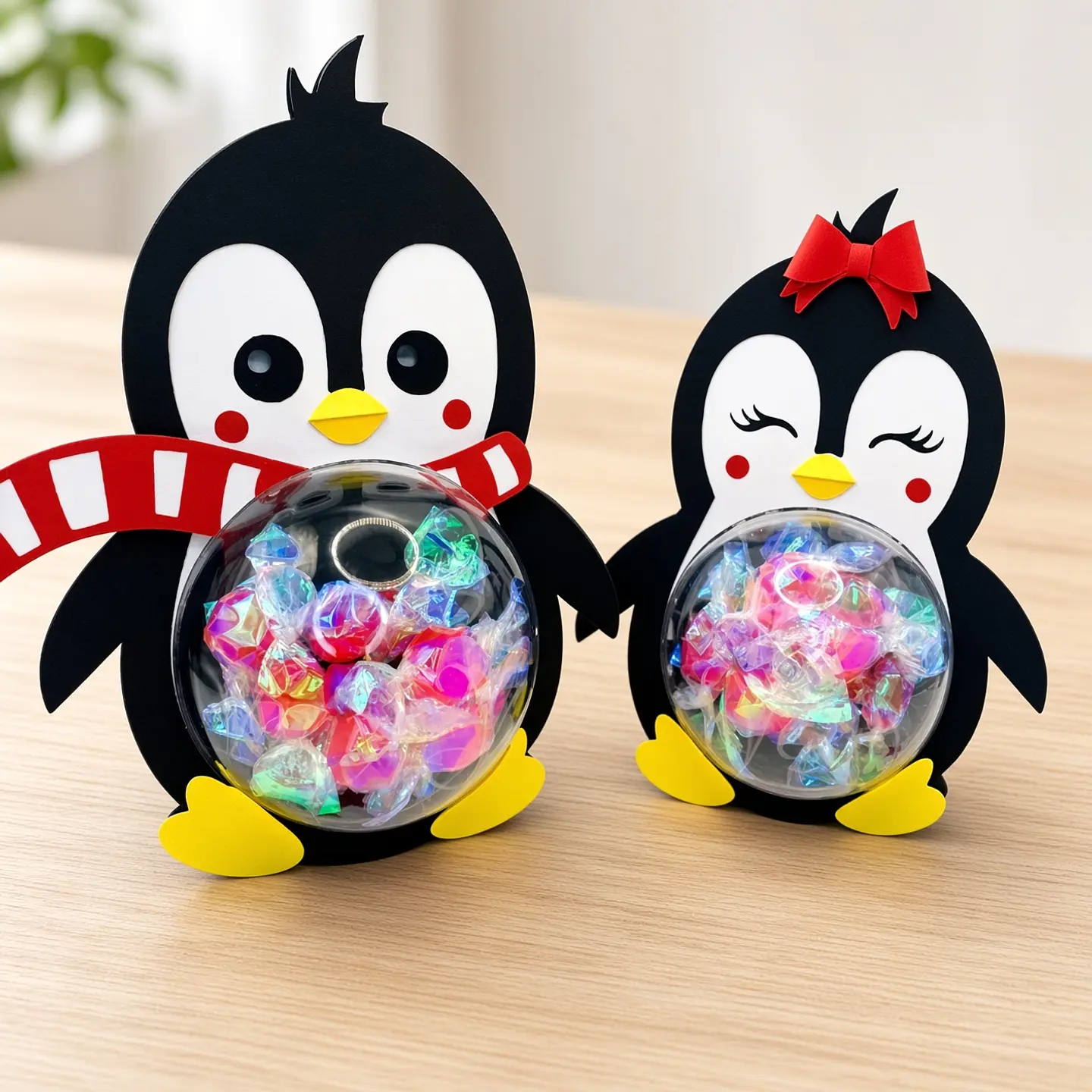 Arquivo de Corte Blister Casal de Pinguins com Esfera para Doces Natal 3 1