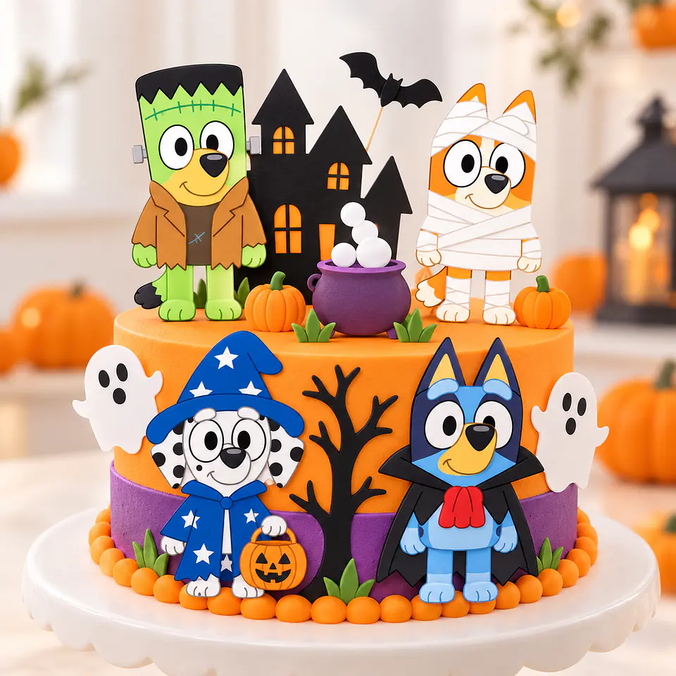 Arquivo de Corte Topo de Bolo Halloween Bluey e Amigos 1 1