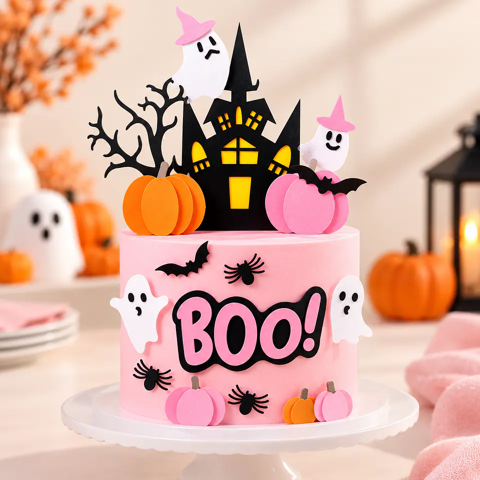 Arquivo de Corte Topo de Bolo Halloween Fantaminha Rosa 1 1