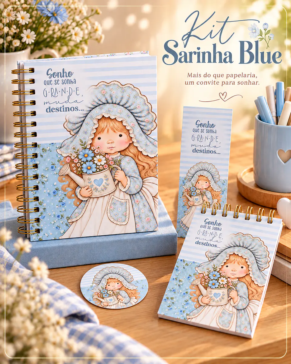 Encadernação - Coleção Sarinha Blue ( Bloquinho , Marca Página , Capa Caderno e Agenda) 1
