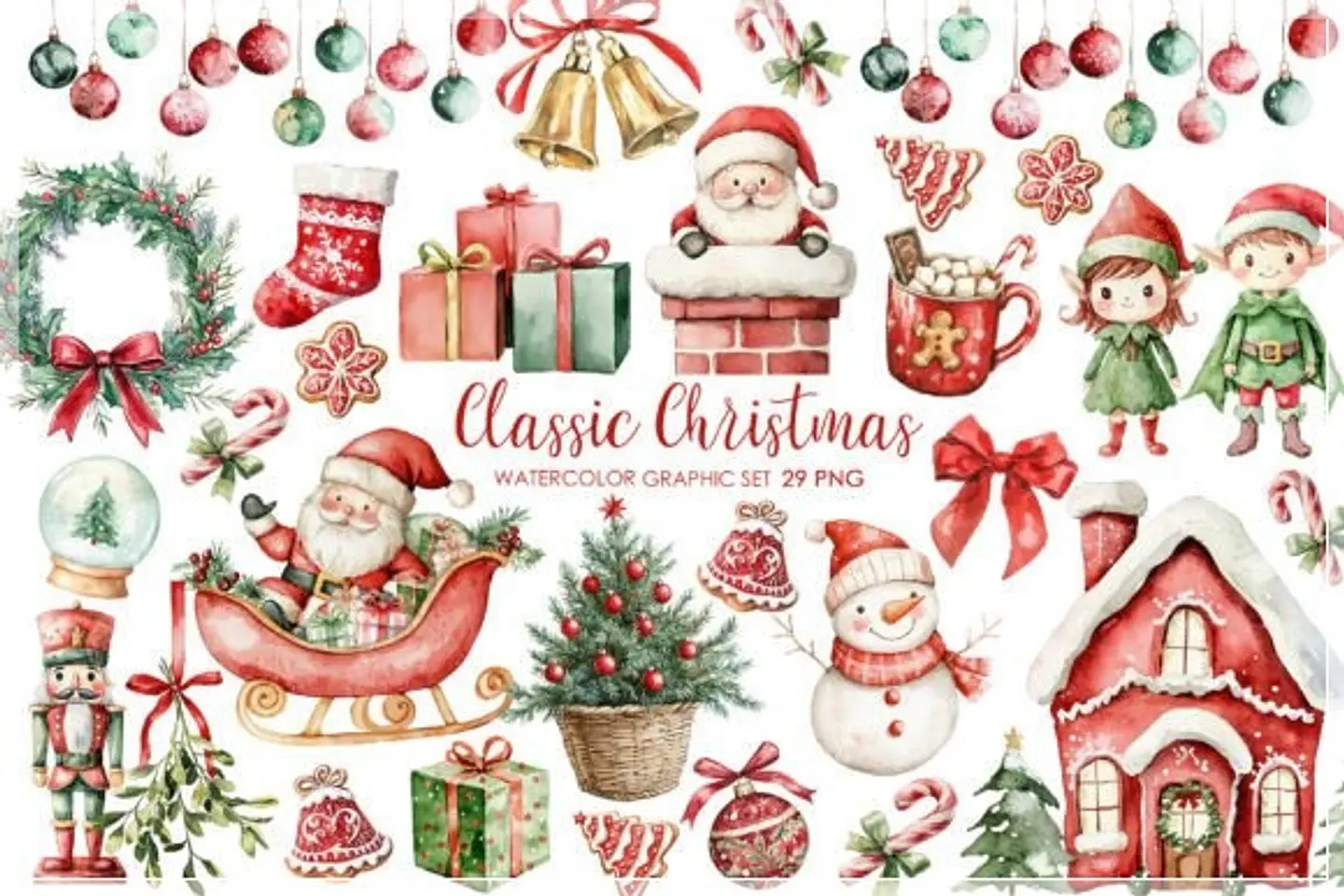 Kit Digital Vintage Christmas Watercolor Natal 1 1