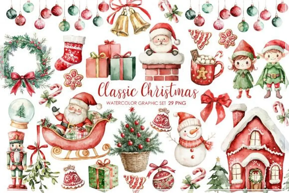 Kit Digital Vintage Christmas Watercolor Natal 1 1