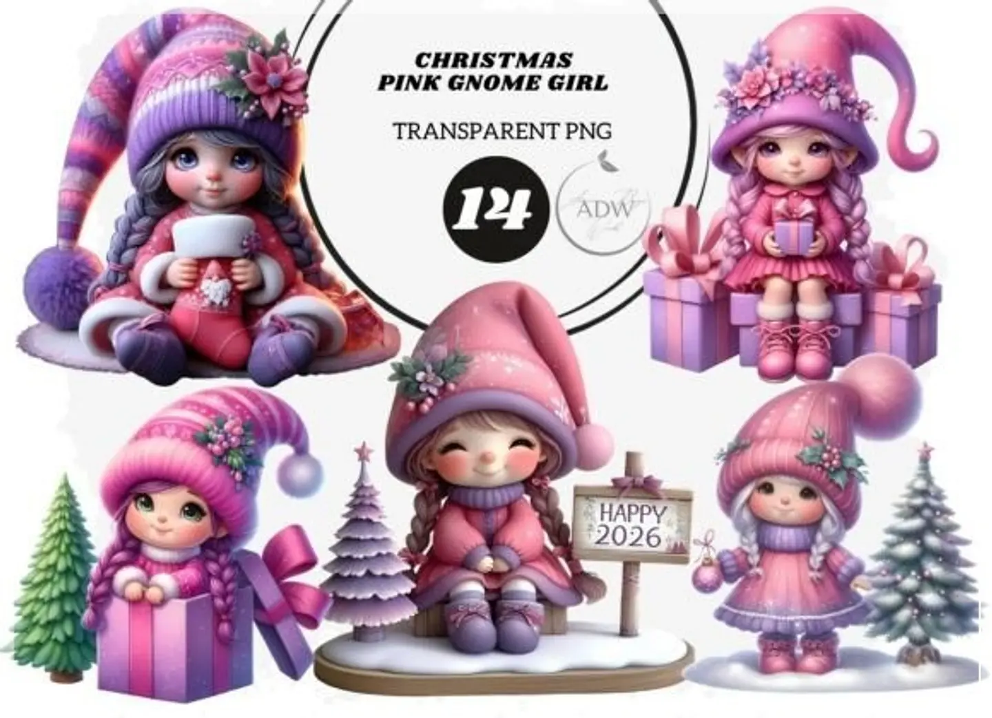 Kit Digital Christmas Pink Gnome Girl Natal 8 1