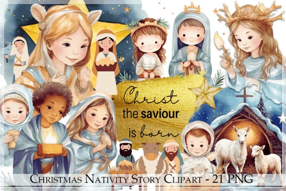 Kit Digital Christmas Nativity Scene Clipart Natal 1 1