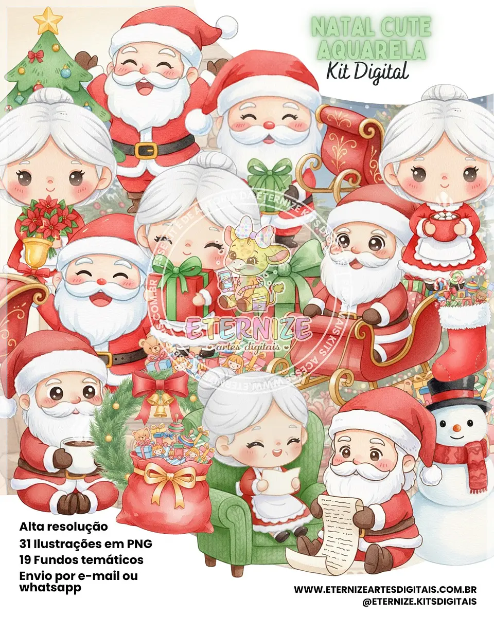Kit Digital Cute Aquarela Natal 4 1