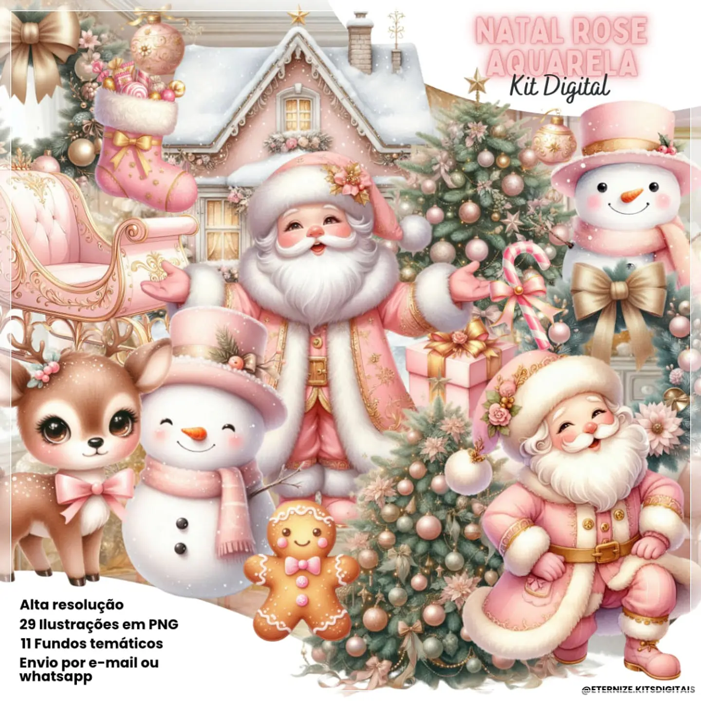 Kit Digital Rosa Aquarela Natal 3 1