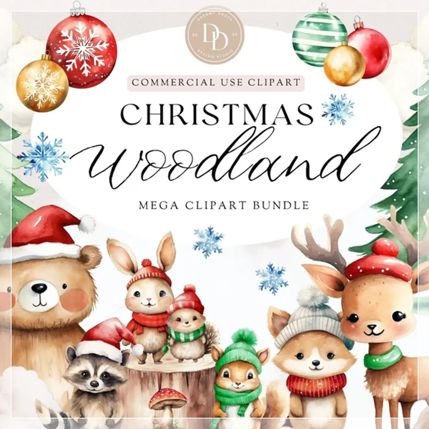 Kit Digital Woodland Christmas Clipart Bundle, Winter Clipart, Woodland Animals, Cozy Christmas Clipart, Winter Forest, Transparent Natal 5 1