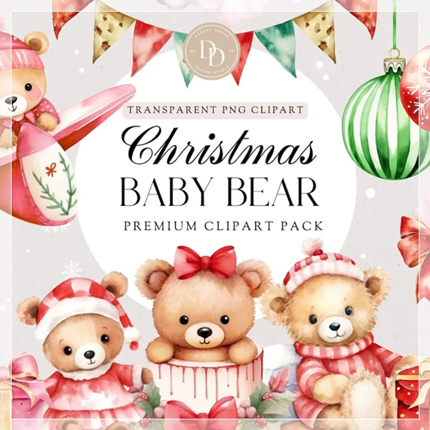 Kit Digital Christmas Teddy Bear Clipart, Girl Teddy Bear , Cute Teddy Bear, Christmas Bear Clipart, Christmas Clipart Natal 2 1