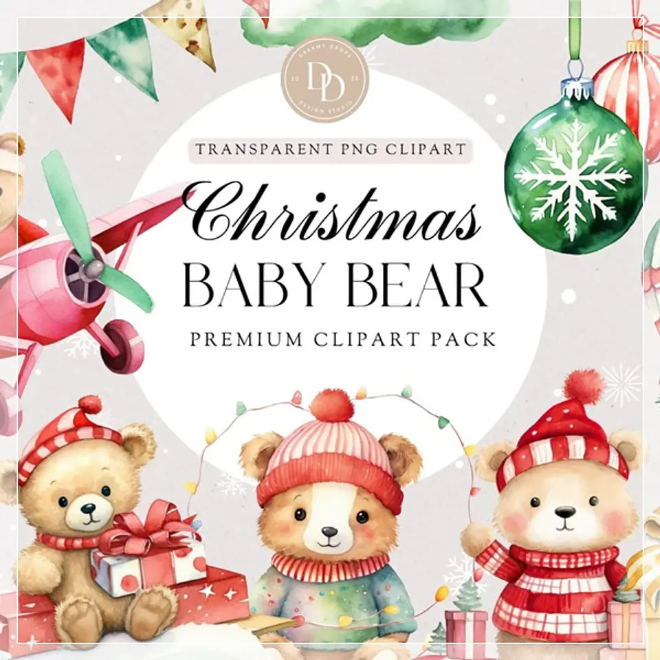 Kit Digital Christmas Teddy Bear Clipart, Boy Teddy Bear , Cute Teddy Bear, Christmas Bear Clipart, Christmas Clipart, Natal 1 1