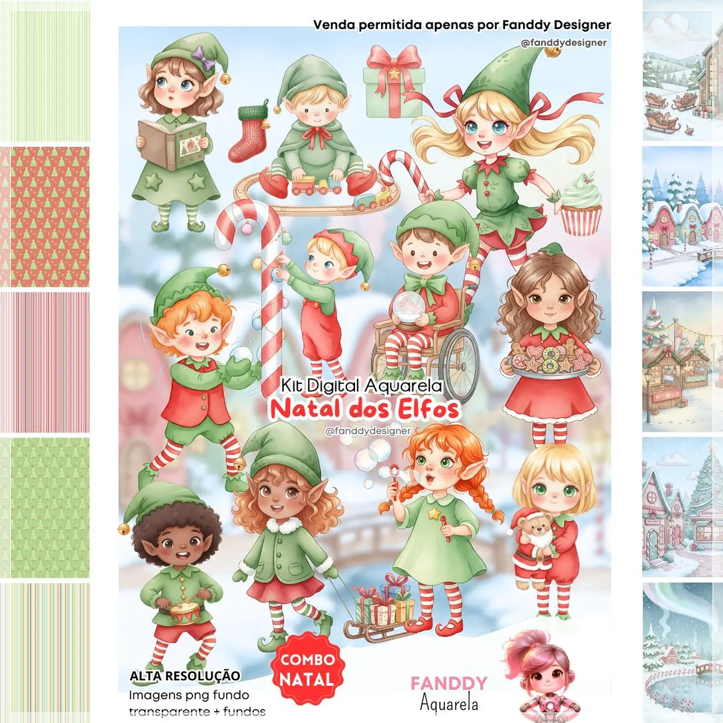 Kit Digital Elfos Aquarela Natal 21 1
