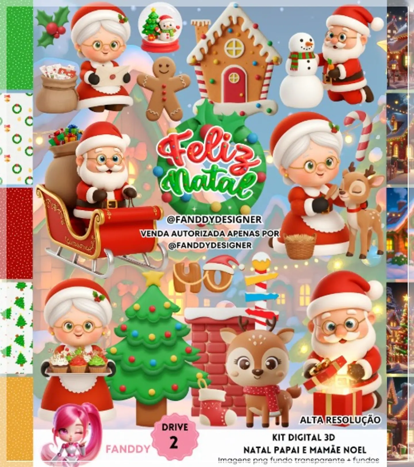 Kit Digital Papai e Mamãe Noel Natal 10 1
