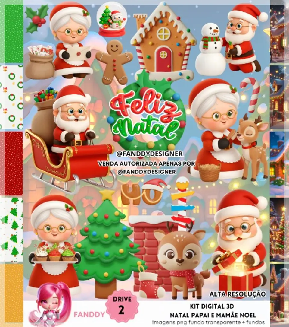 Kit Digital Papai e Mamãe Noel Natal 10 1