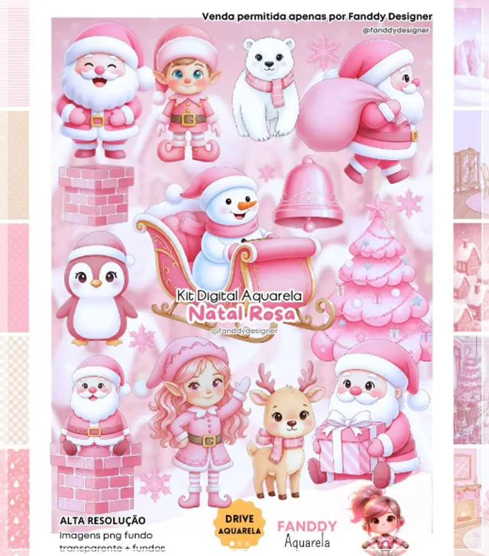 Kit Digital Rosa Aquarela Natal 9 1