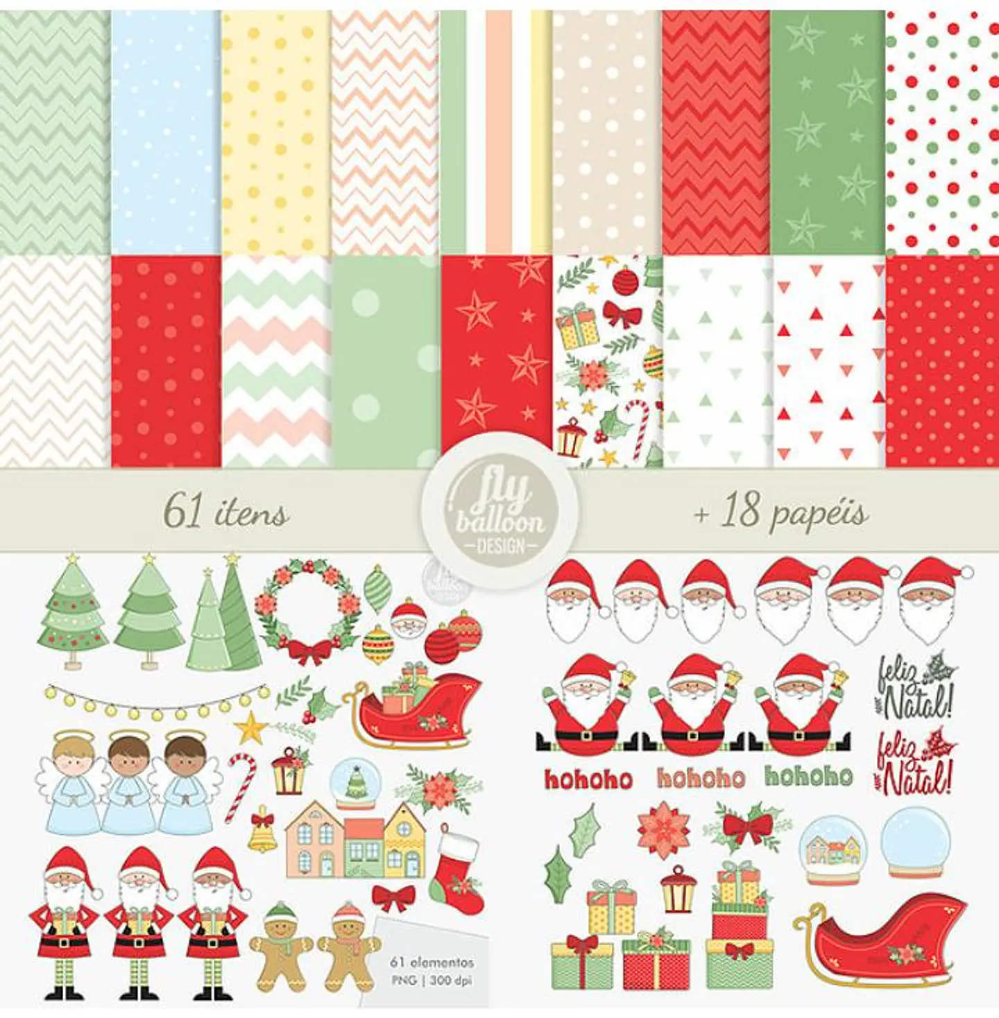 Combo Cliparts - Papéis Digitais - Natal Feliz 1