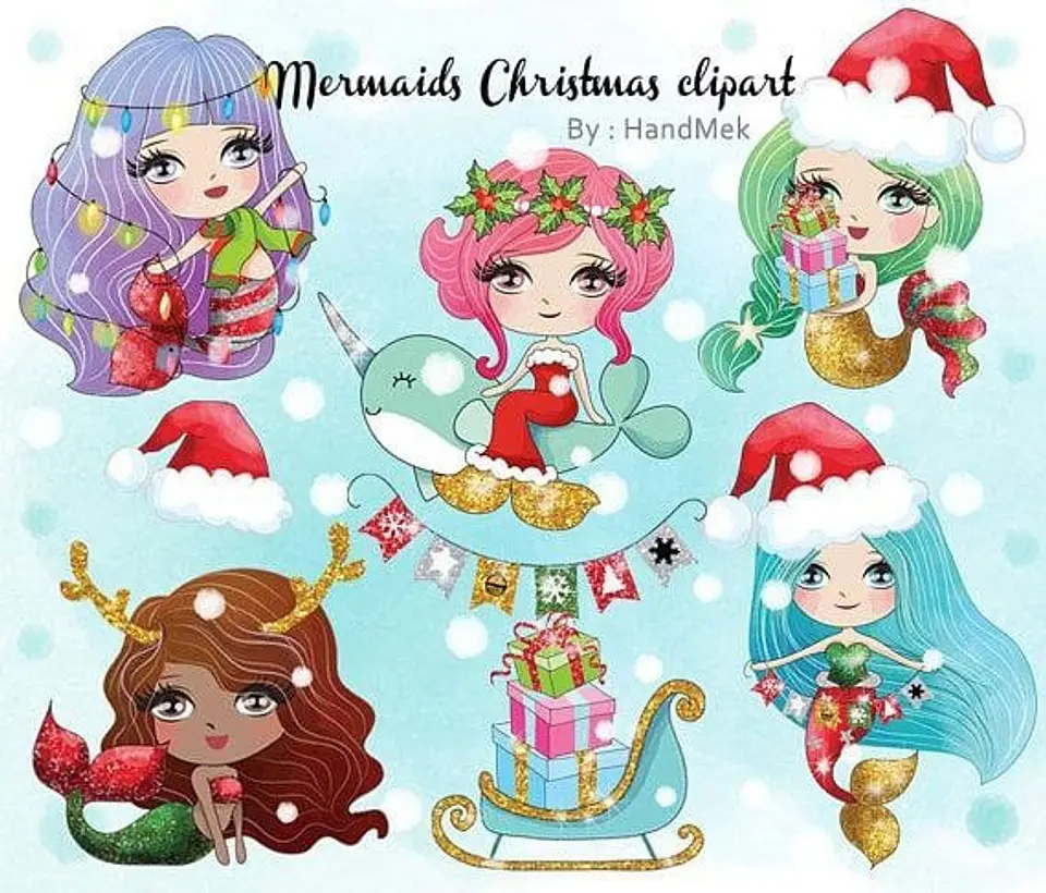 Kit Digital Colection Files Mermaids Christmas Clipart Natal 23 1