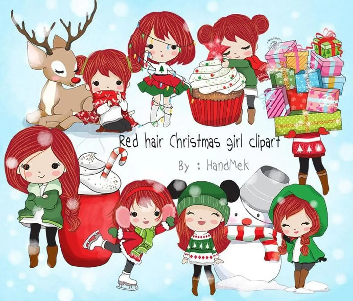 Kit Digital Colection Files Red Hair Christmas Girl Clipart Natal 27 1