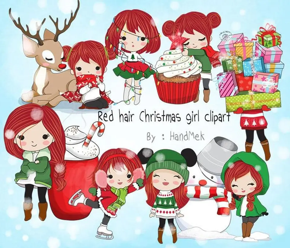 Kit Digital Colection Files Red Hair Christmas Girl Clipart Natal 27 1