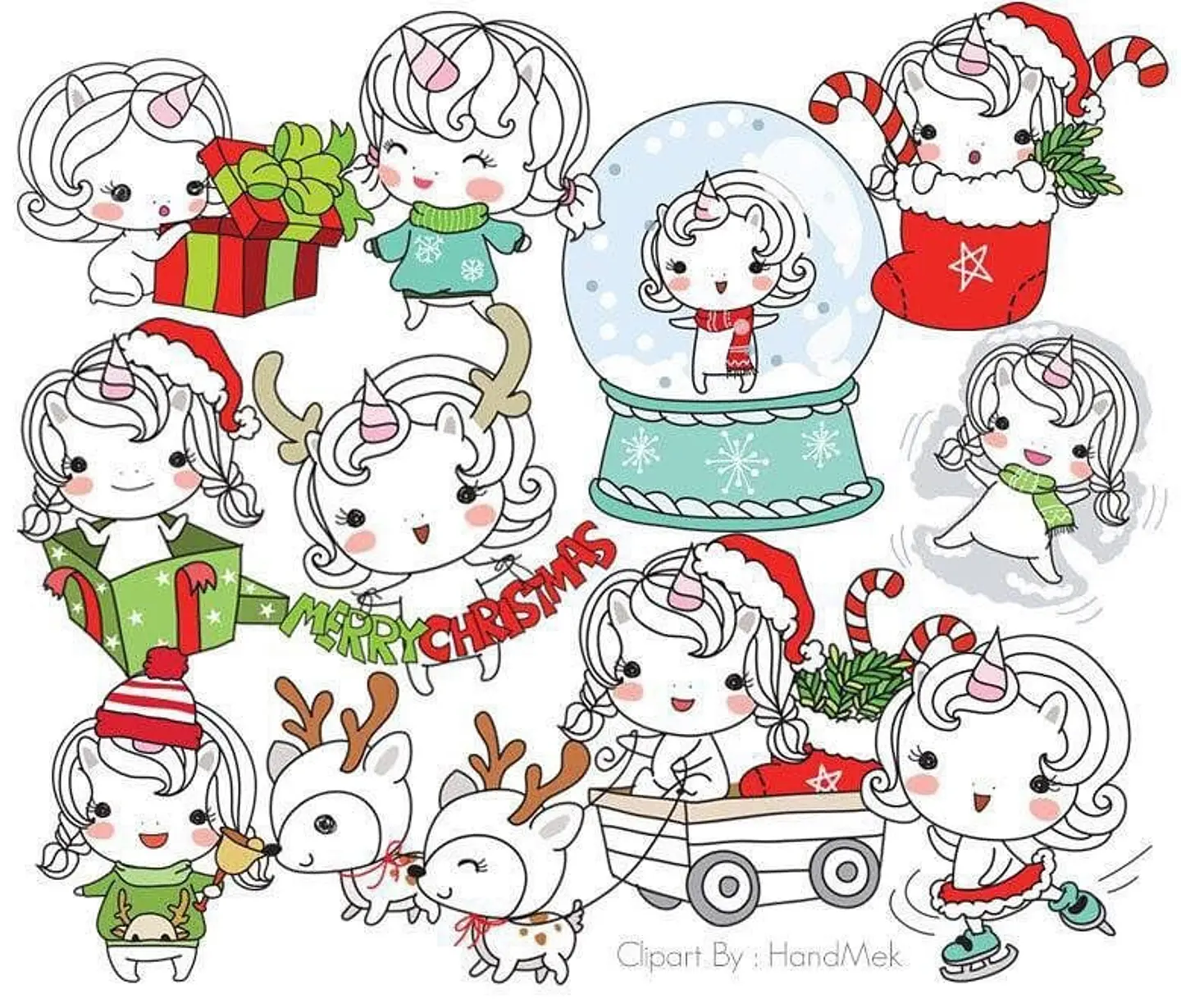 Kit Digital Colection Files Merry Christmas Unicorn Natal 24 1