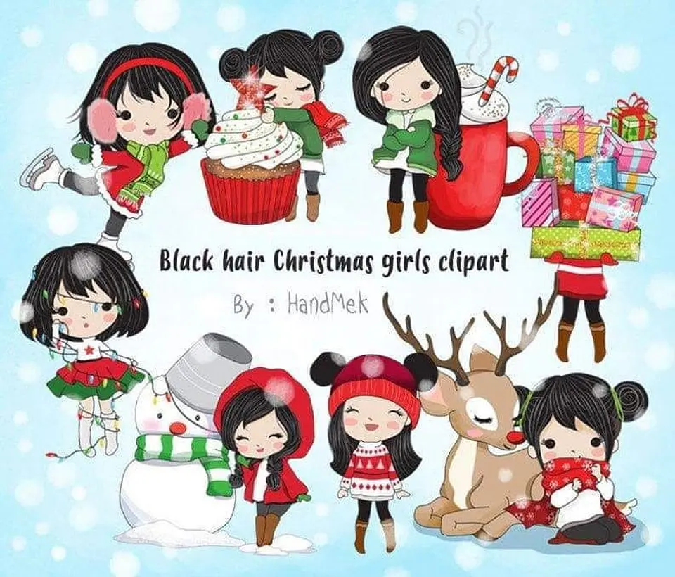 Kit Digital Colection Files Black Hair Christmas Girls Clipart Natal 12 1