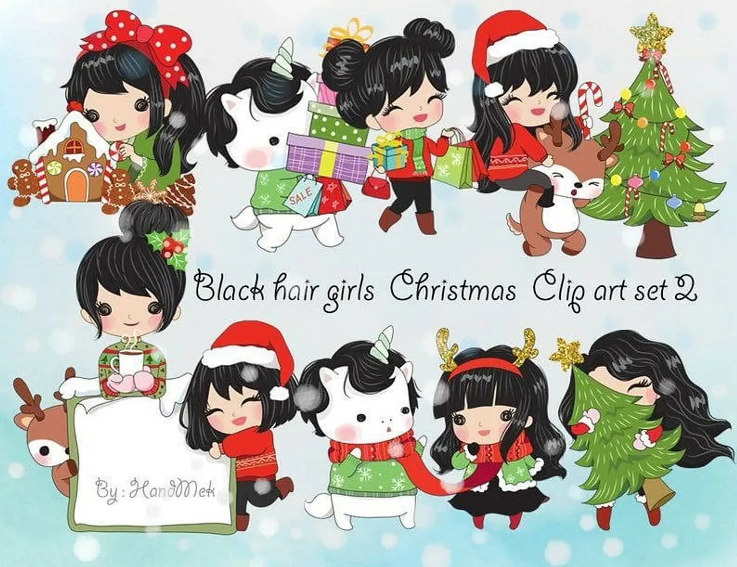 Kit Digital Colection Files Black Hair Christmas Clip art Set Natal 11 1
