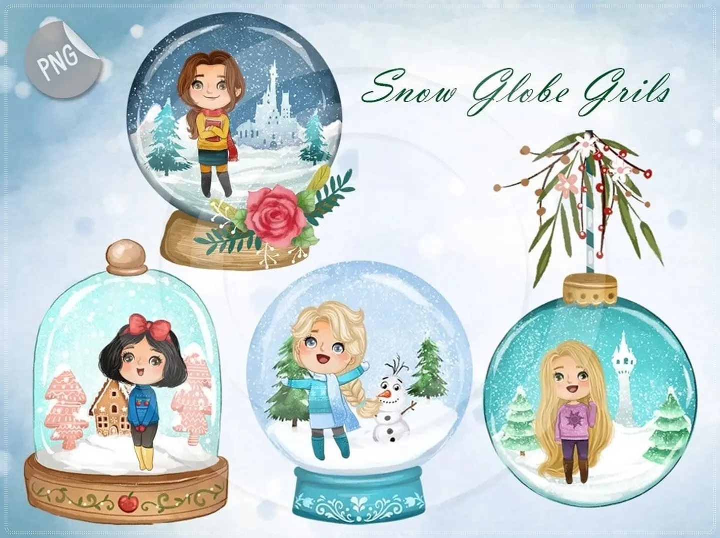 Kit Digital Snow Globe Girls Natal 10 1