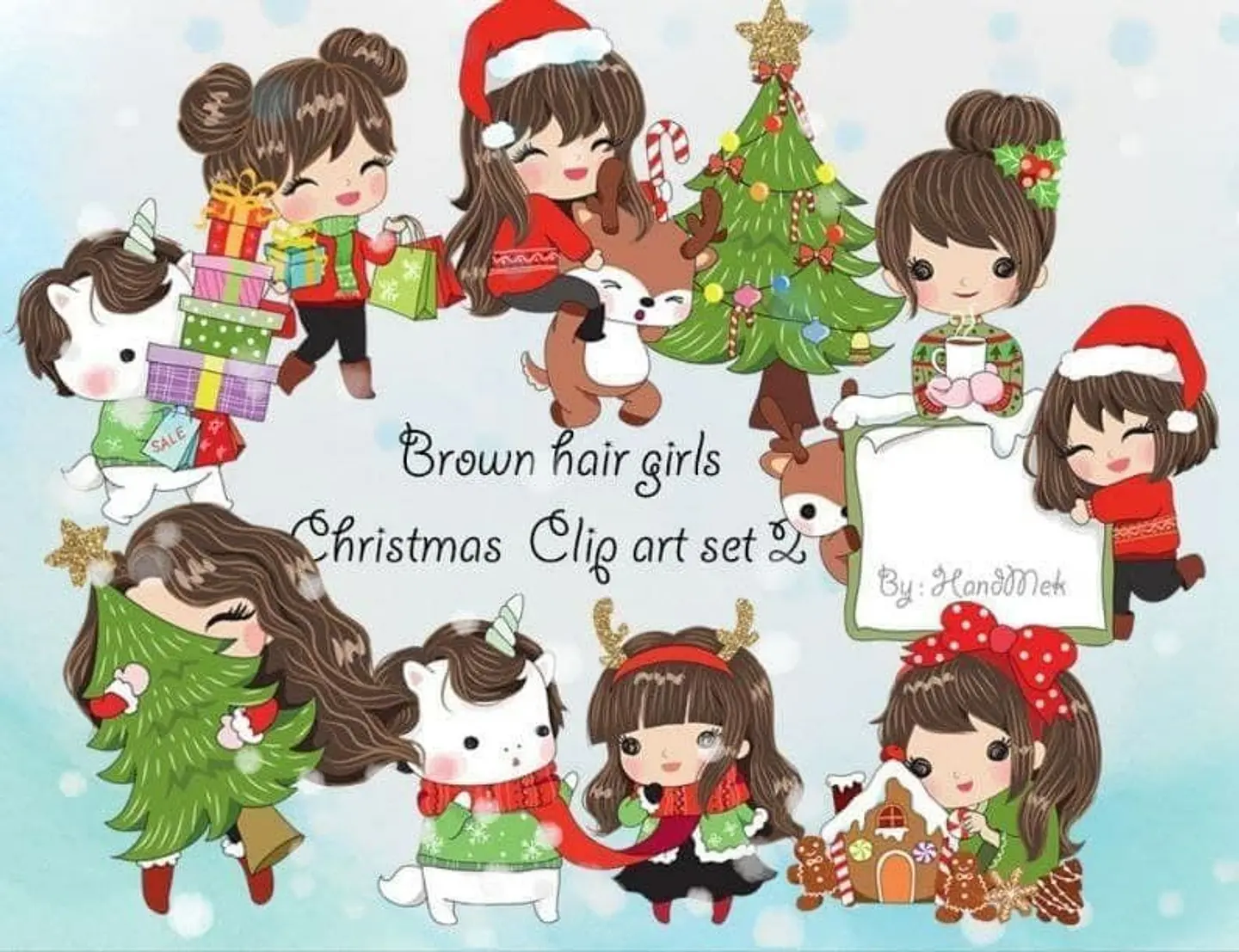 Kit Digital Colection Files Brown Hair Girls Christmas Clip art Set Natal 13 1