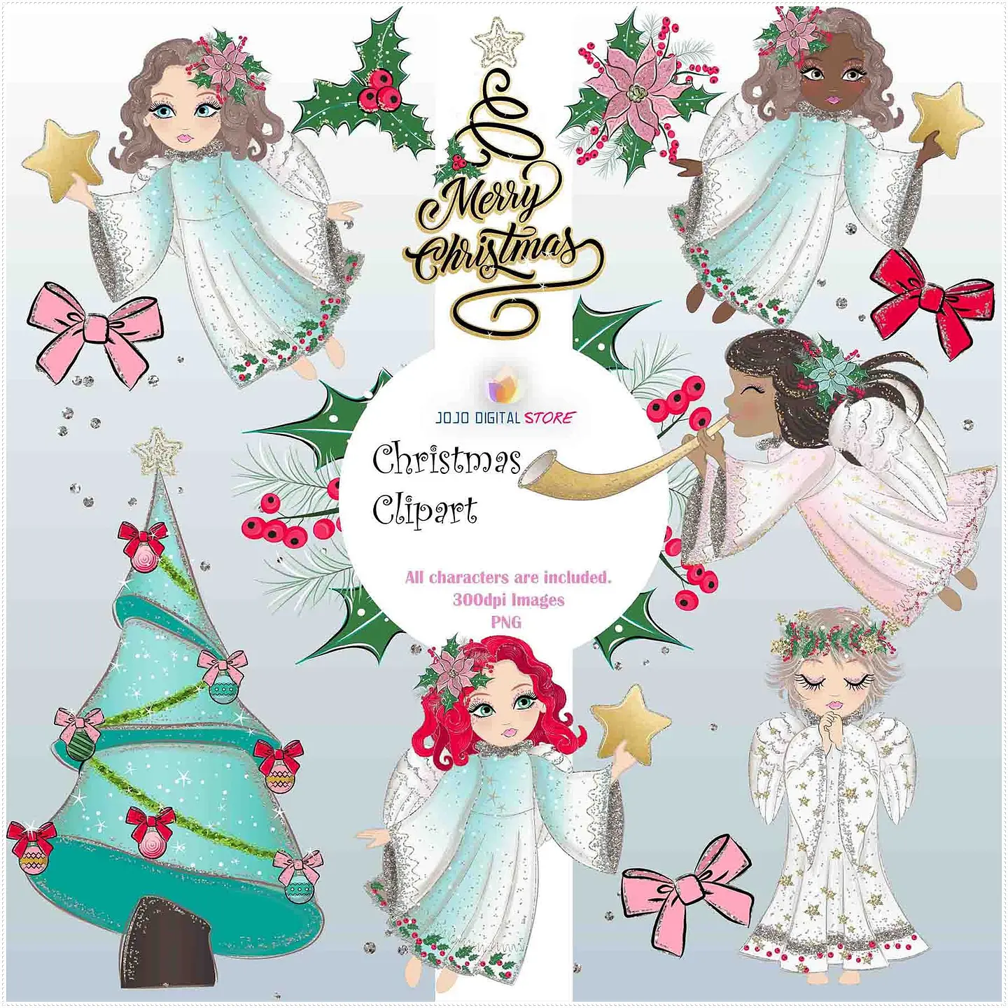 Kit Digital Christmas Angels Clipart Natal 3 1