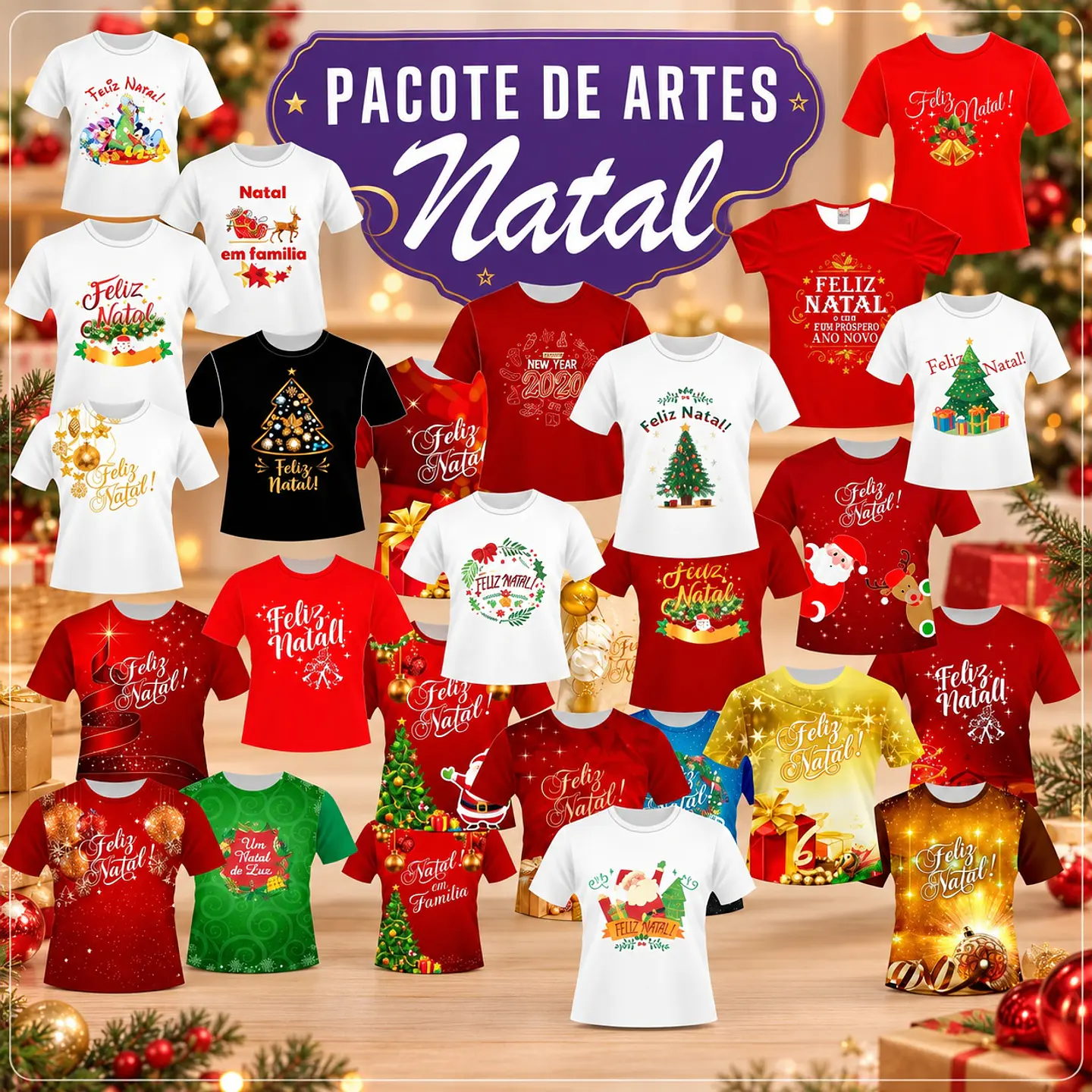 Sublimação - Combo Camiseta Pack Arte de Editável Natal 1 1