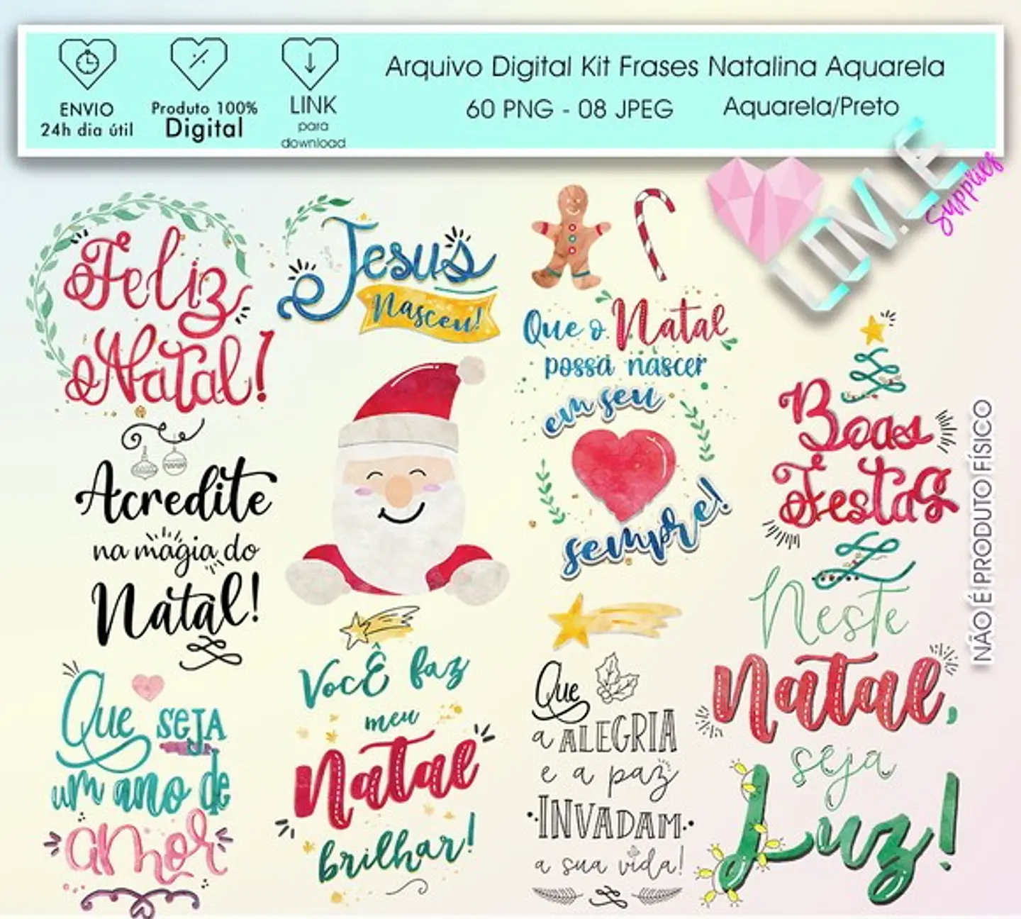 Kit Digital Frases Natalinas Aquarela Natal 1 1
