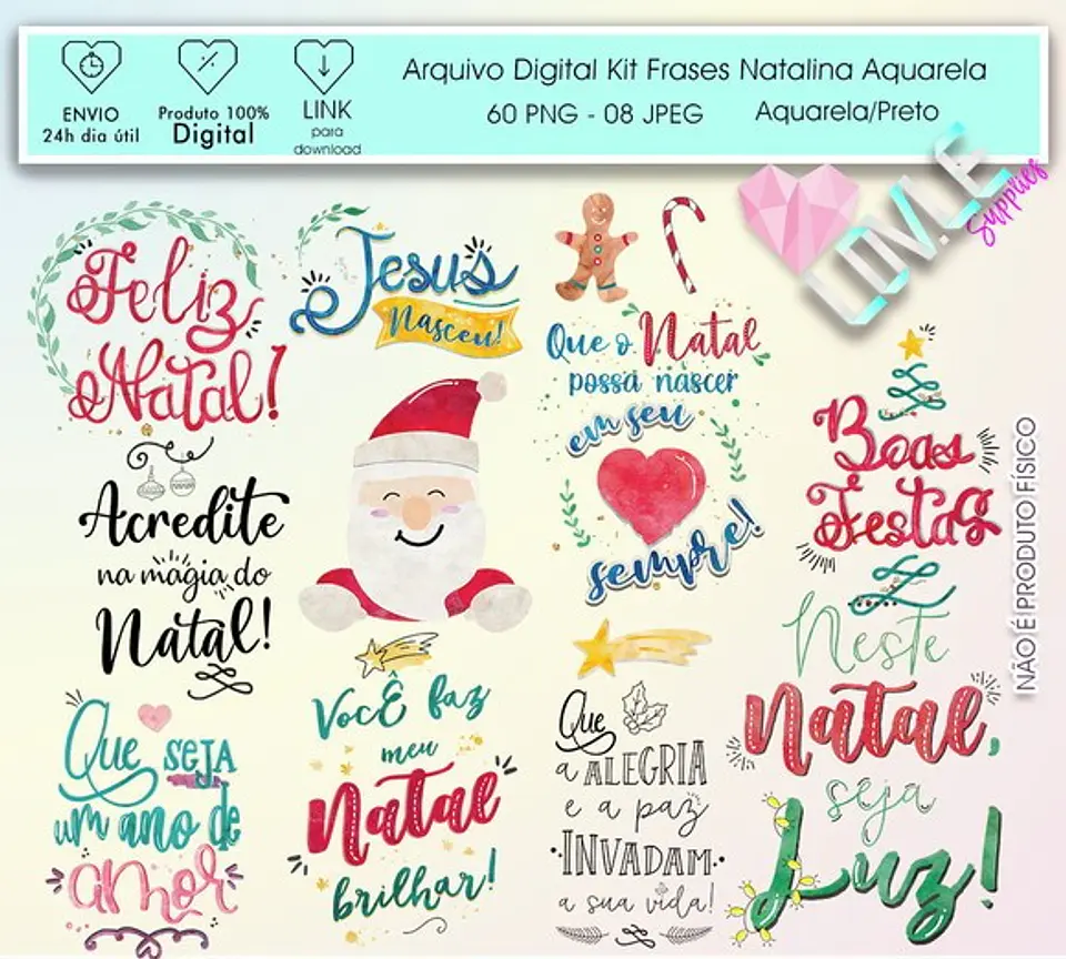 Kit Digital Frases Natalinas Aquarela Natal 1 1