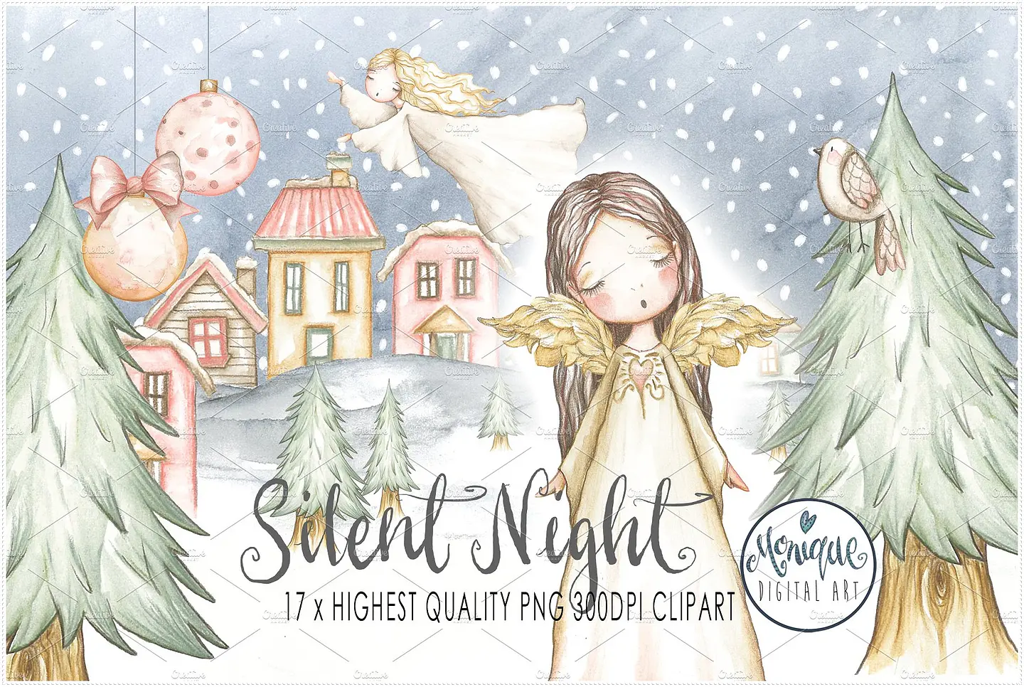 Kit Digital Christmas Angels Watercolor Natal 1 1