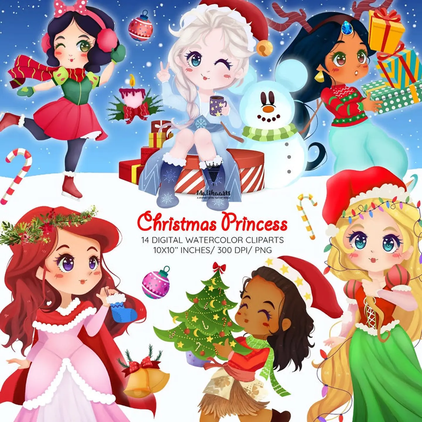 Kit Digital Christmas Princess Natal Princesas Disney 1 1