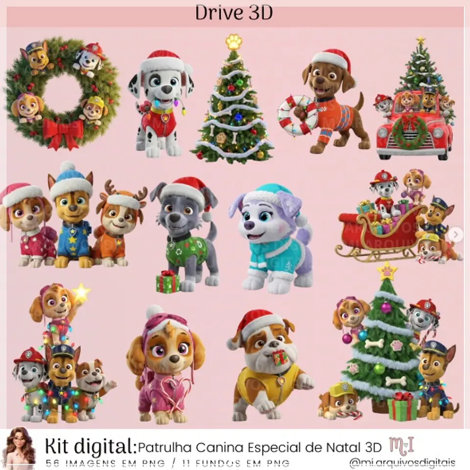 Kit Digital Patrulha Canina Especial de 3D Natal 34 1
