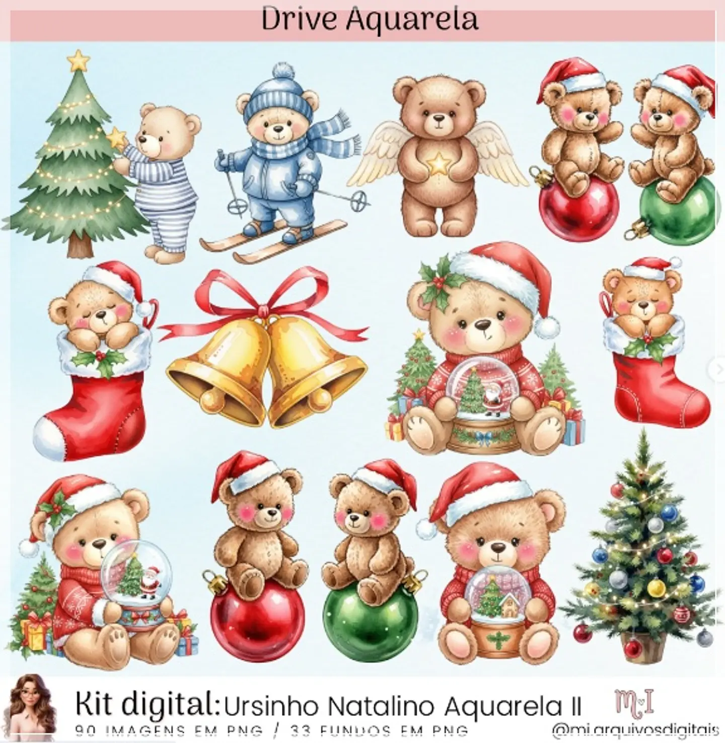 Kit Digital Ursinho Natalino Aquarela II Natal 13 1