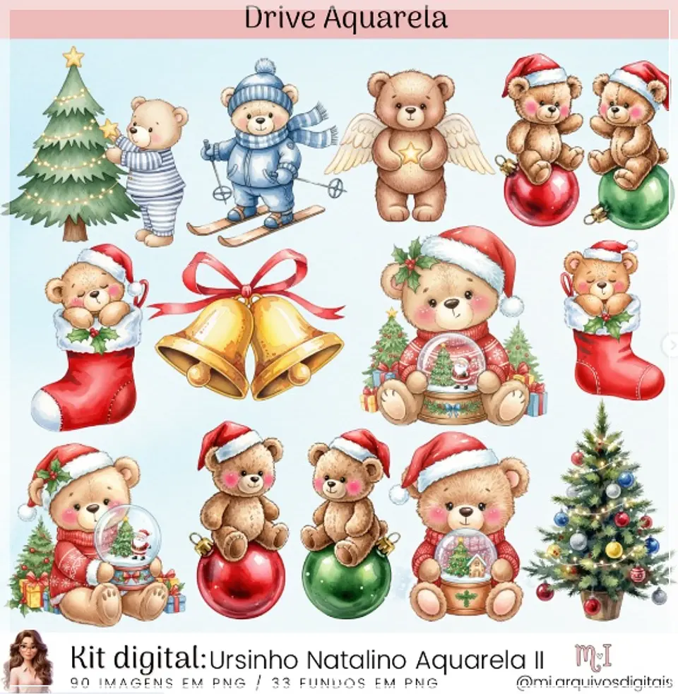Kit Digital Ursinho Natalino Aquarela II Natal 13 1