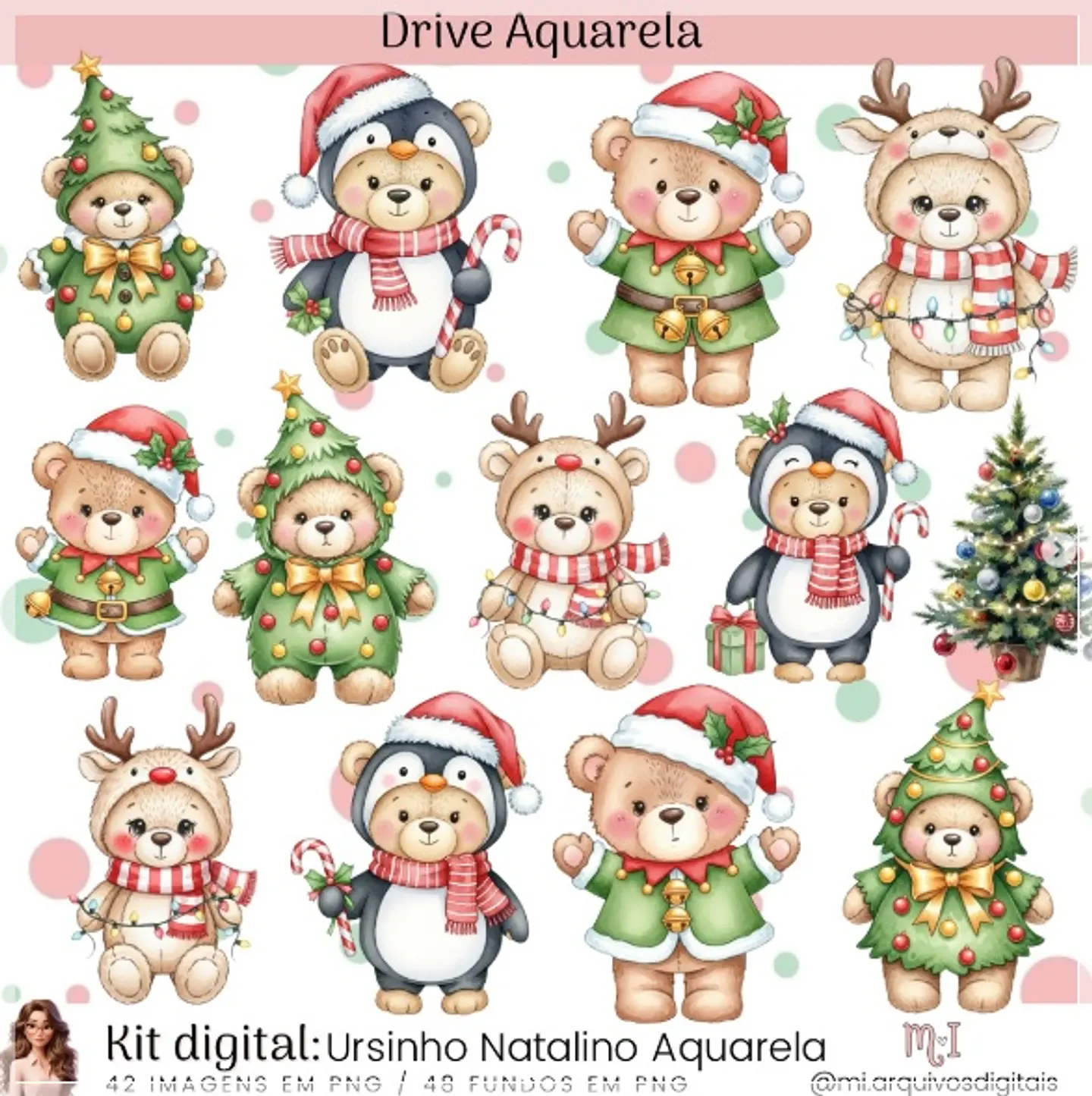 Kit Digital Ursinho Natalino Aquarela Natal 11 1
