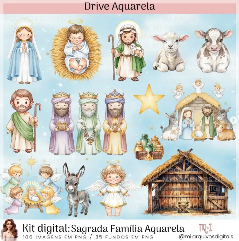 Kit Digital Sagrada Família Aquarela Natal 9 1